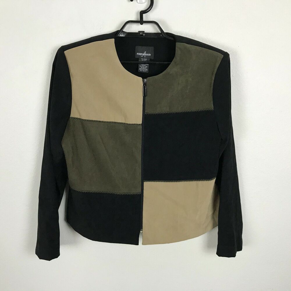 Positive Attitude Blouse Size 14 Multicolor Colorblock Zip Front Polyester Blend
